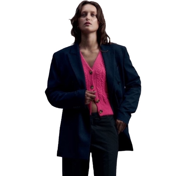 Zara cable Knit Cardigan Hot Pink Fuchsia sweater size medium. - Picture 13 of 14